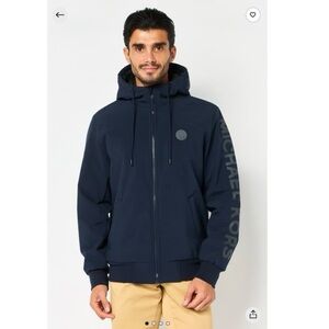 Michael Kors Men XL tall Blue soft shell full zip hooded arm logo Jacket coat